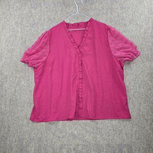 Womens 4XL Pink Sheer Sleeve Blouse 100% Polyester Ruffle Trim Embroidered Desig
